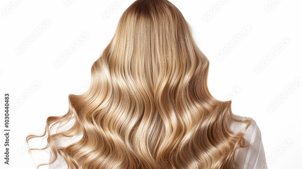 Fototapeta premium A glamorous back view of a woman with voluminous platinum blonde hair, showcasing a stunning, eye-catching look