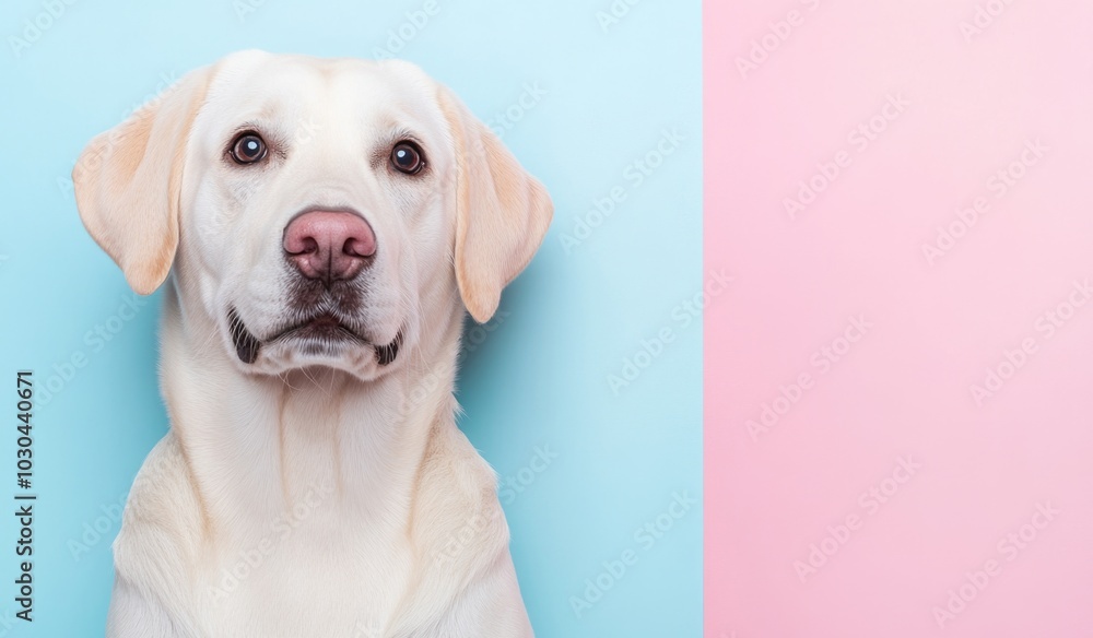 A white Labrador peeking out from behind. A white Labrador peeking out from behind.