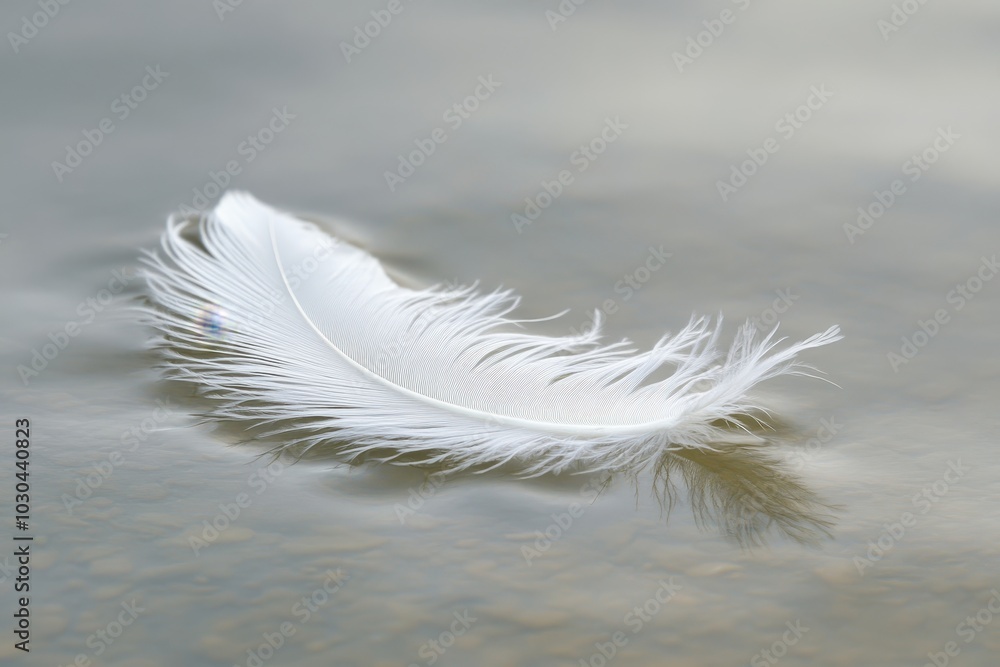 Delicate White Feather Floating Gracefully on Calm Water Surface Reflecting Serenity and Nature's Elegance Delicate White Feather Floating Gracefully on Calm Water Surface Reflecting Serenity and Nature's Elegance