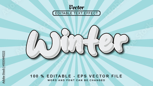 Editable 3d text effect Winter Cool style isolated on Cyan background