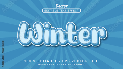 Editable 3d text effect Winter Simple style isolated on Blue background
