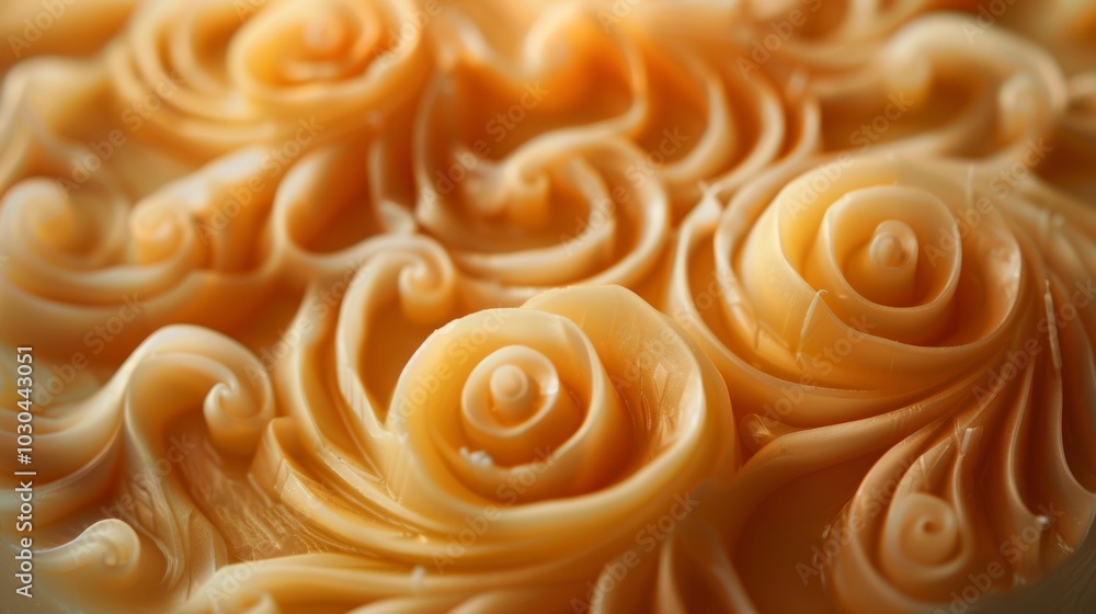 A macro image of a unique carved candle made from 100% vegan soy wax revealing intricate swirls and patterns created by the skilled hands of the artisan. A macro image of a unique carved candle made from 100% vegan soy wax revealing intricate swirls and patterns created by the skilled hands of the artisan.