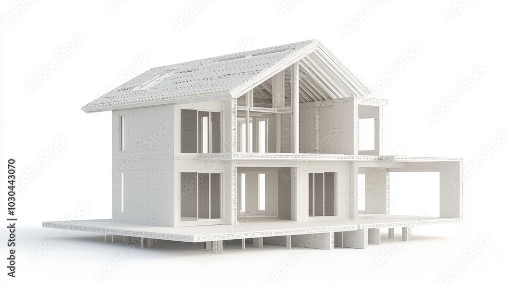 Sustainable Modular House Design: Eco-Friendly Construction Materials in Ultra-Detailed 3D Illustration Sustainable Modular House Design: Eco-Friendly Construction Materials in Ultra-Detailed 3D Illustration