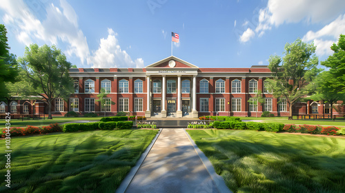 View of architecture of American school building exterior concept