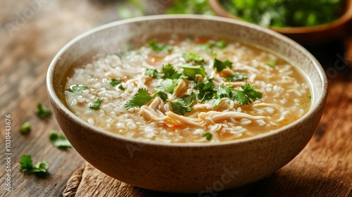 Delicious bowl of chicken soup with fresh herbs