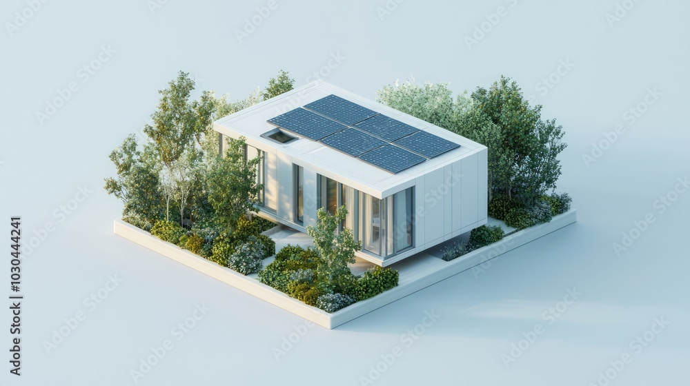 Futuristic Sustainable Modular House Design with Detailed Renewable Energy Sources 3D Render Illustration Futuristic Sustainable Modular House Design with Detailed Renewable Energy Sources 3D Render Illustration