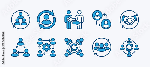 Set of business team update icon. Containing change of people, group people, employee, staff, manager, person, leader, teamwork, community, member, organization. Vector illustration