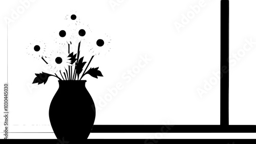 Bouquet of daisies in a ceramic vase on a windowsill, vector illustration art