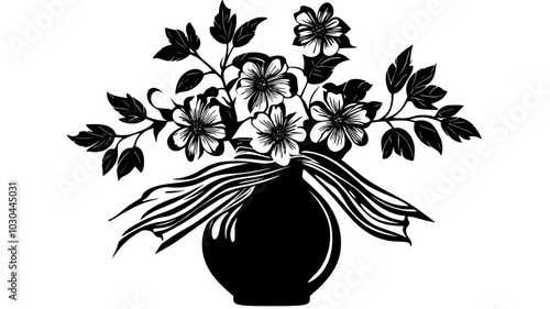 Bouquet in a vase with a ribbon tied like a swaddling blanket, vector illustration art