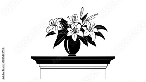 Bouquet of lilies in a vase on a crematorium mantel, vector illustration art