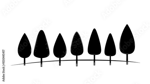 Cedar trees with a conical shape in a managed forest for lumber production, vector illustration art