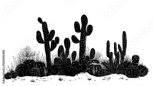 Cholla cactus garden with various species represented, vector illustration art