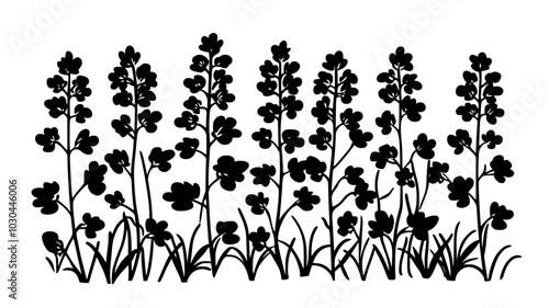 Coral bells with patterned foliage in a woodland setting, vector illustration art