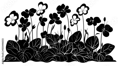 Cyclamens growing in clusters in a garden bed, vector illustration art