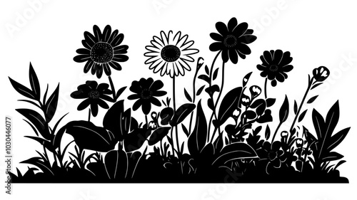 Daisies blooming in a wildflower garden with mixed species, vector illustration art