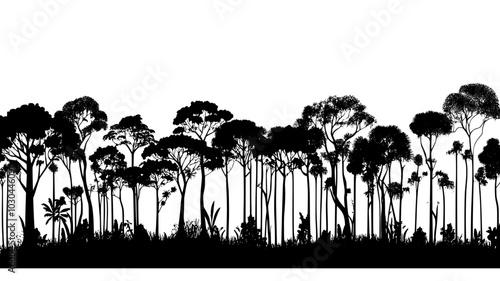 Dammar trees in a tropical forest with resin deposits, vector illustration art