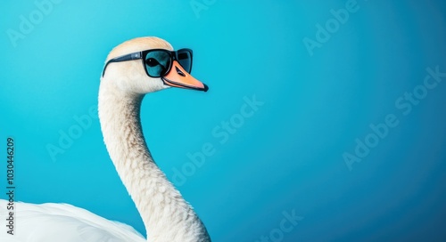 A swan in a cartoon style on a blue background. photo