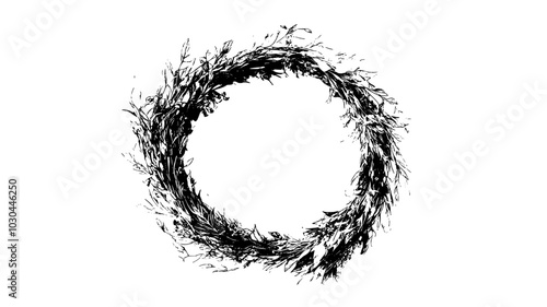 A dried flower wreath created by binding stems and leaves around a circular base, vector illustration art
