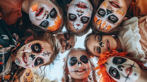 A group of children with Halloween makeup on their faces
