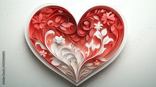 Layered paper cut heart pattern with intricate details and multiple layers, ideal for romantic decorations, paper cut heart, layered love pattern