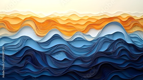 Paper cut wave pattern with layered curves and overlapping colors, forming a fluid oceaninspired design, paper cut waves, layered ocean pattern