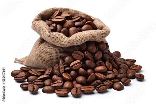Coffee beans sack bag white background ingredient.
