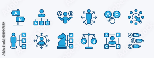 Set of opportunity icon vector. Containing choice, direction, truth, business career, buttons, confused, decide, decision, guidance, guide, alternative, strategy, option, point, selection, variety