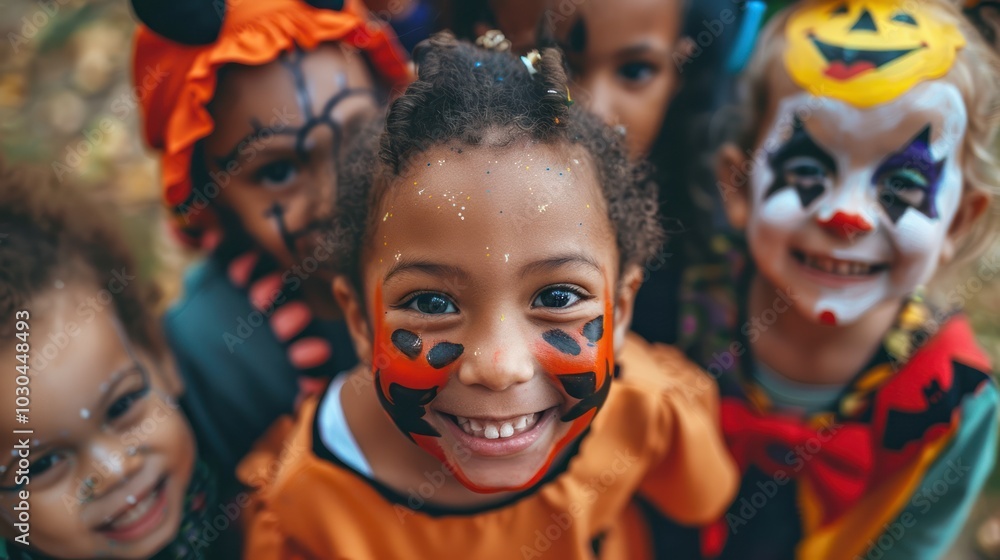 A group of children are dressed up in Halloween costumes A group of children are dressed up in Halloween costumes