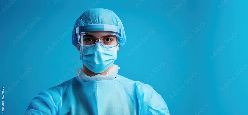 Medical professional in protective gear in a clinical setting Medical professional in protective gear in a clinical setting