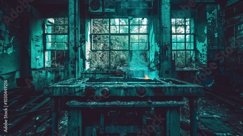 Wallpaper Mural Abandoned Factory With Greenery Through Windows Torontodigital.ca