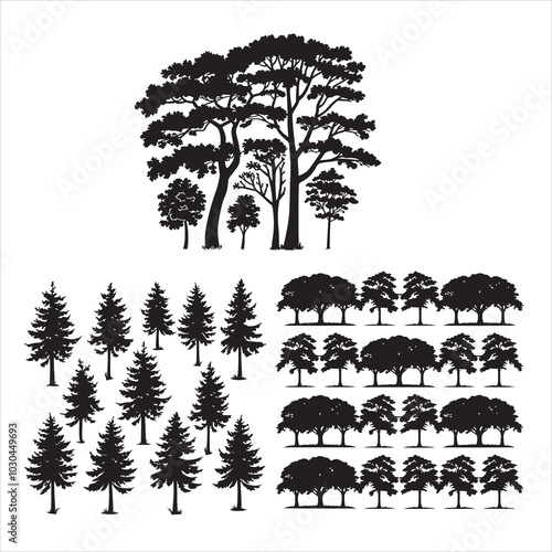 set of vector forest tree silhouette	
