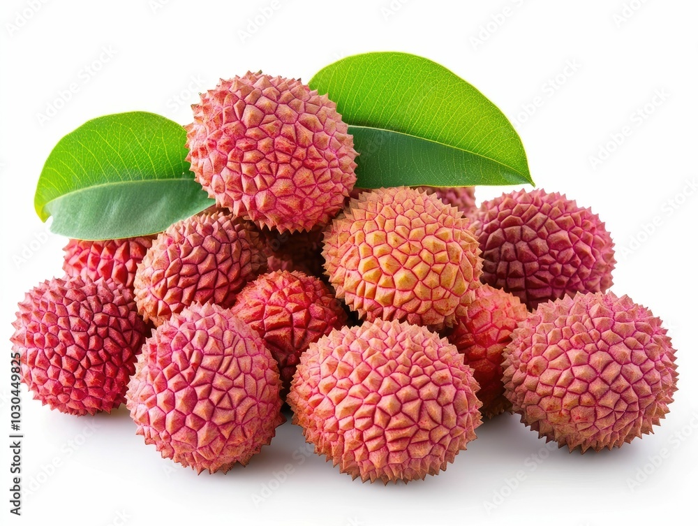 Closeup of a cluster of lychee an exotic tropical fruit with a rough pink red skin isolated on a clean white background Lychees are known for their sweet Closeup of a cluster of lychee an exotic tropical fruit with a rough pink red skin isolated on a clean white background Lychees are known for their sweet