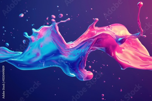 Vibrant Splash of Abstract Neon Liquid in Pinks and Blues