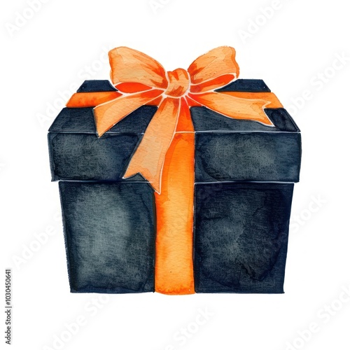 A black gift box illustration watercolor orange.