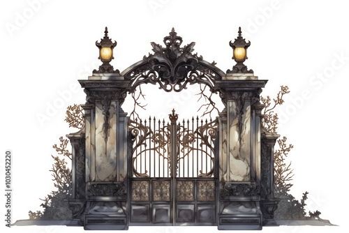 Black coquette gothic arch illustration gate architectural.