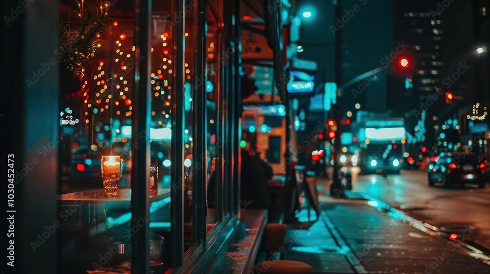 A View Through a Window of a City Street at Night A View Through a Window of a City Street at Night