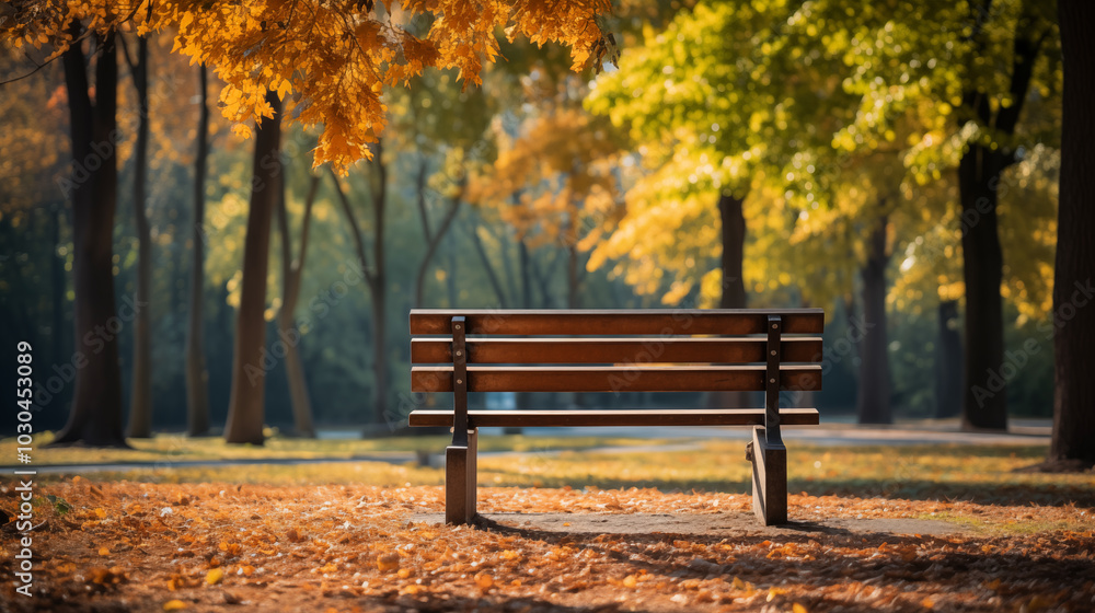 Empty Bench in a Park: An empty park bench can symbolize absence or loneliness, representing mental health struggles Empty Bench in a Park: An empty park bench can symbolize absence or loneliness, representing mental health struggles