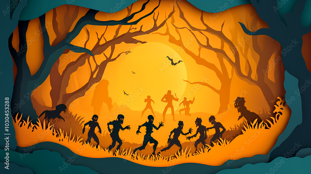 3d vector papercut. Halloween invitation to zombie party vector image 3d vector papercut. Halloween invitation to zombie party vector image
