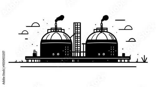Algae cultivation tanks at a biofuel production facility, vector illustration art