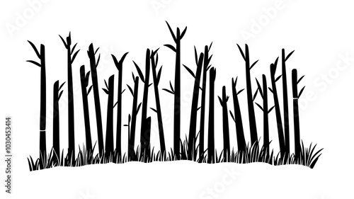 Bamboo shoots rising rapidly from the ground in a grove, vector illustration art
