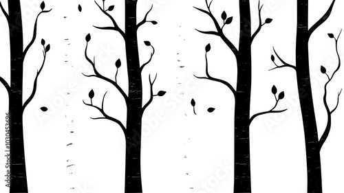 Birch trees with bare branches against a winter sky, vector illustration art