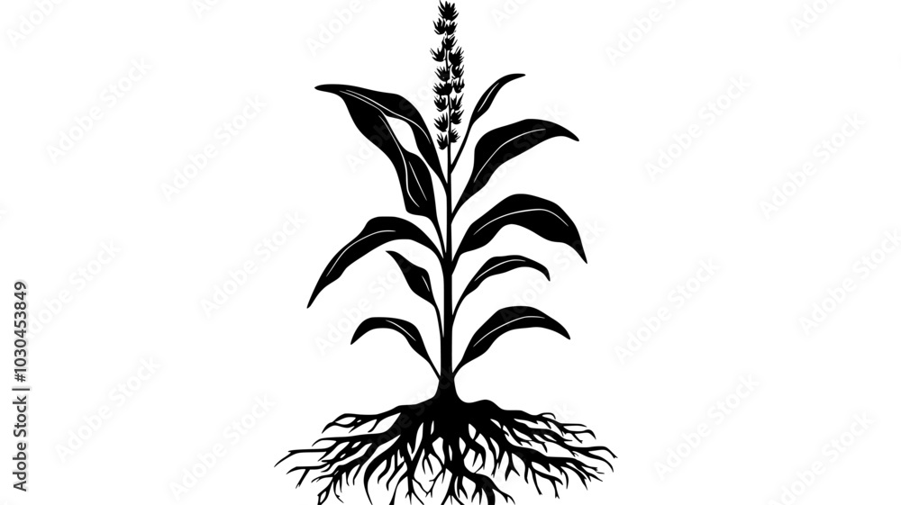 Fototapeta premium Broomrape sprouting near the roots of a host plant, vector illustration art