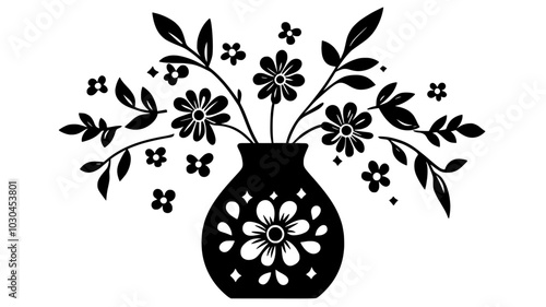 Bouquet of mixed flowers in birthday-themed ceramic vase, vector illustration art