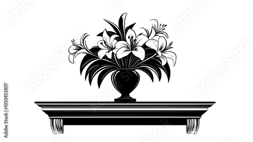 Bouquet of lilies in a vase on a crematorium mantel, vector illustration art