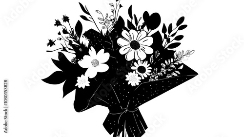 Bouquet wrapped in biodegradable packaging materials, vector illustration art