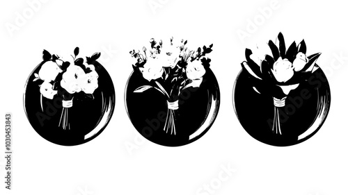 Boutonnieres and corsages on a velvet tray, vector illustration art