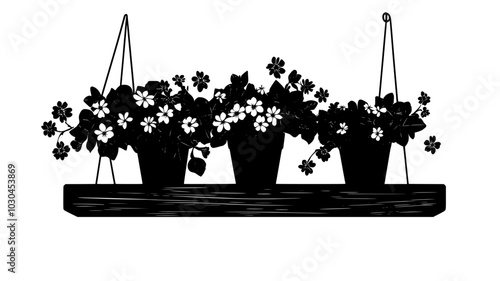 Bunch of fragrant flowers hanging from a shelf, vector illustration art
