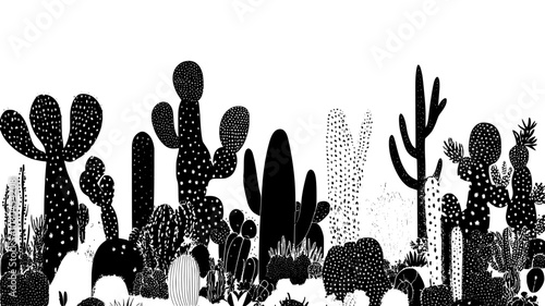 Cholla cactus garden with various species represented, vector illustration art