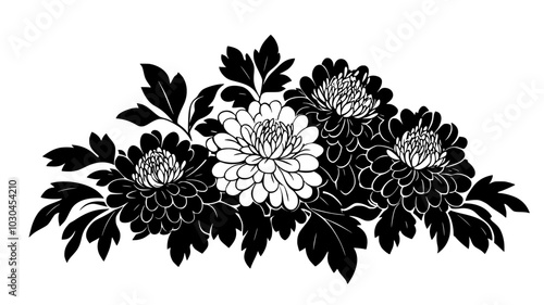 Chrysanthemum flowers covering an entire bush in an autumn garden, vector illustration art