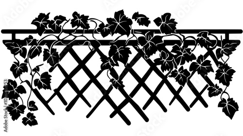 Climbing vines on trellis against brick wall, vector illustration art